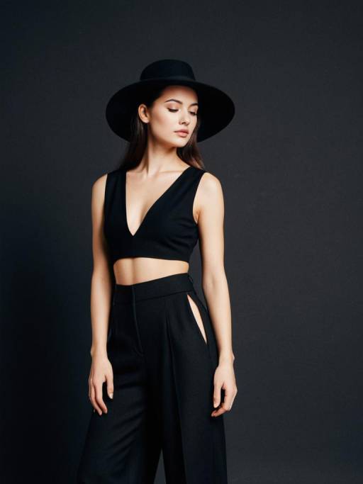 Elegant woman in minimalist black outfit