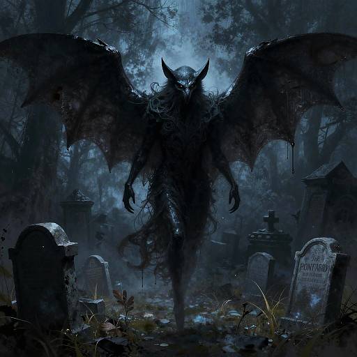 Dark Winged Banshee in Foggy Graveyard