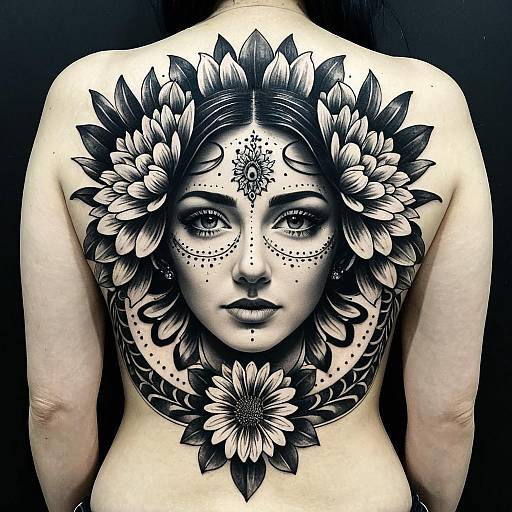 Symmetrical Chrysanthemum Back Tattoo