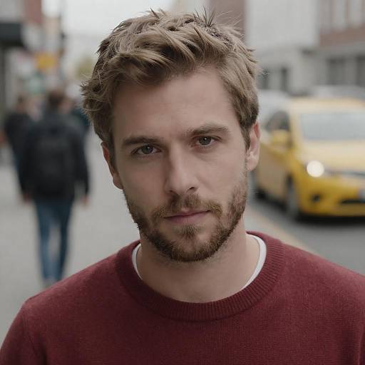 Man with Intense Gaze Wearing Red Sweater