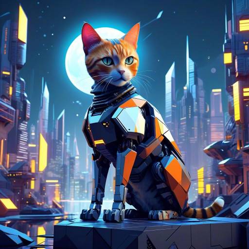 Futuristic Robo-Cat in Moonlit City