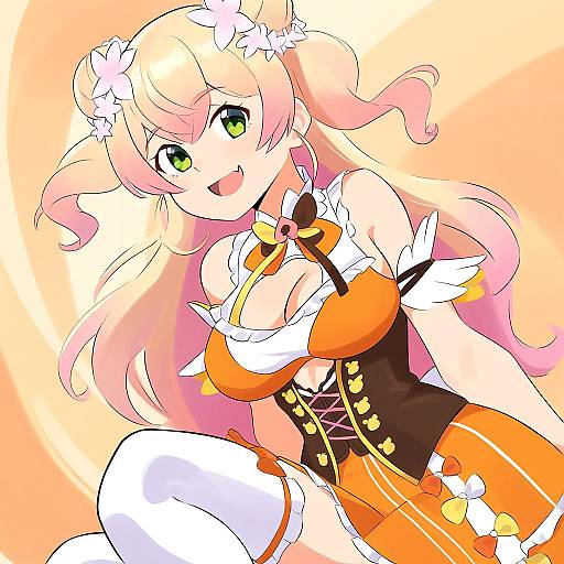 Illustration of Momosuzu nene (1st costume), hololive in the style of Squeezable (squeezabledraws)