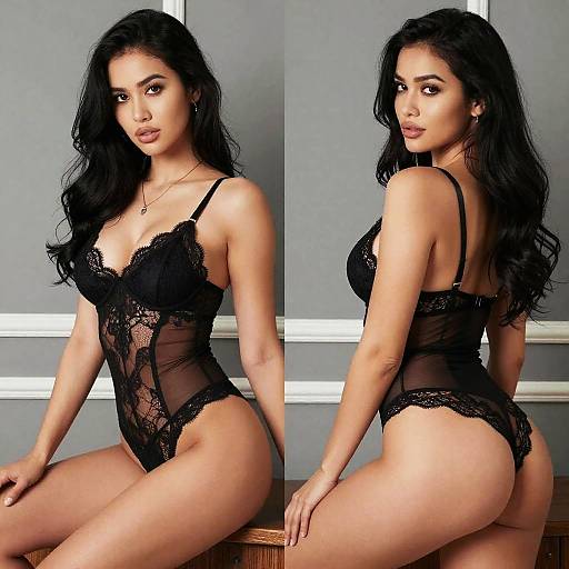 Sultry Woman in Black Lace Lingerie