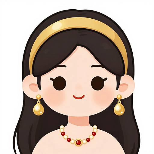 Cute Cartoon Woman with Gold Accessories