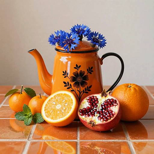 Shiny Orange Teapot Still Life