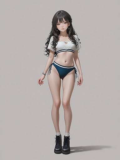 Sporty Woman in Gray and Navy Bikini Set