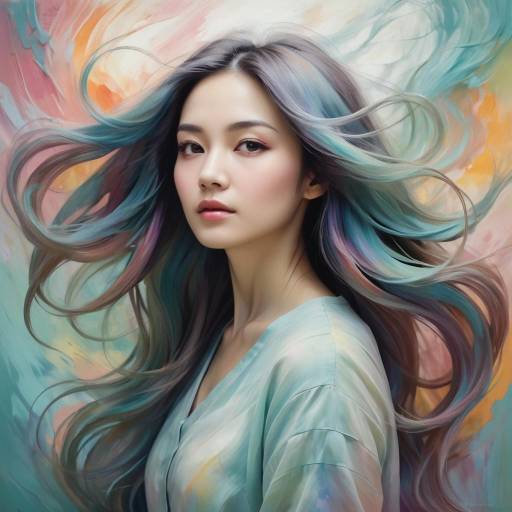 Portrait of Young Woman with Multicolored Hair