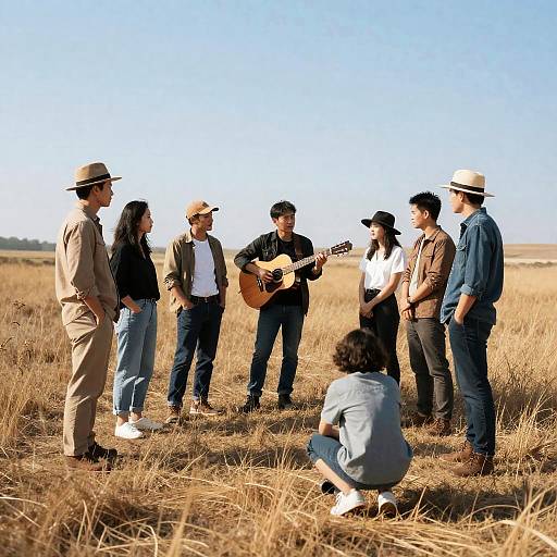 Gathering in a Sunny Grassy Field
