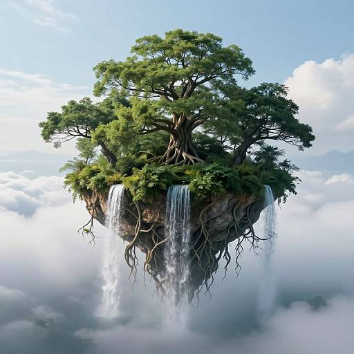 Floating Island with Ethereal Waterfalls