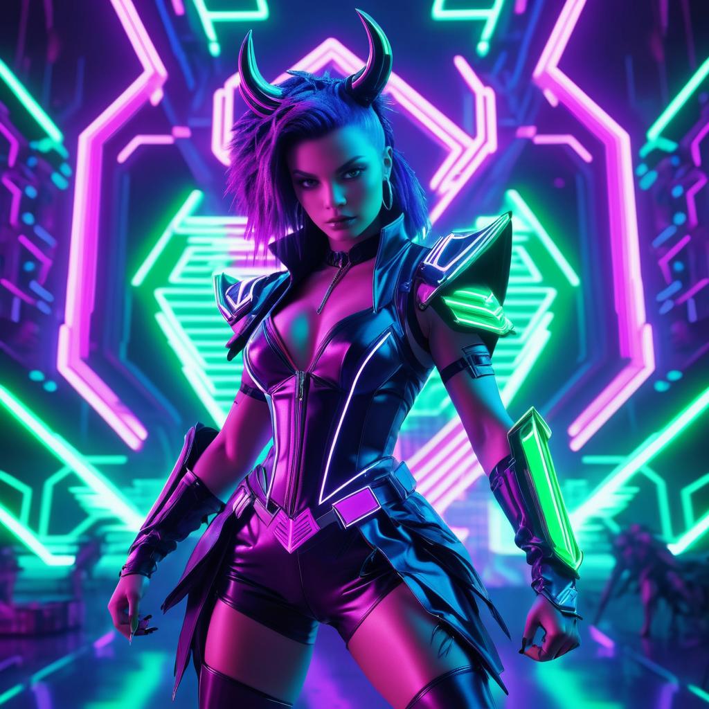 Fierce Female Demon in Neon Paradise