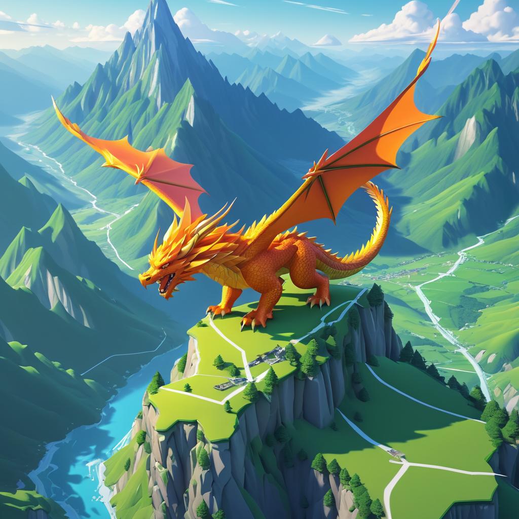 Isometric Dragon Asset Over Majestic Mountains