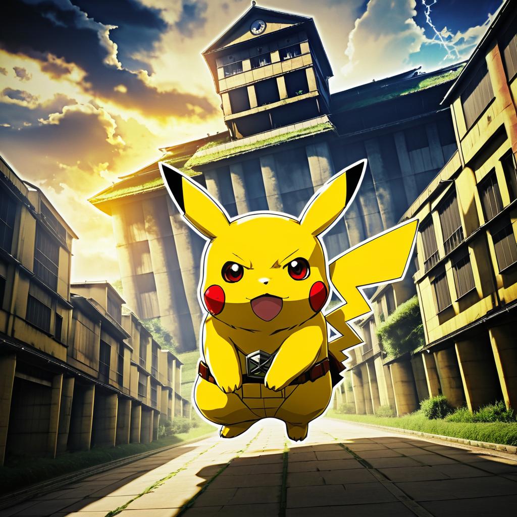 Pikachu as a Titan in Anime Poster