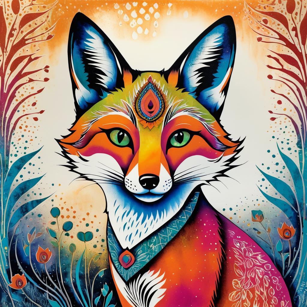 Whimsical Fox in Frida Kahlo's Style