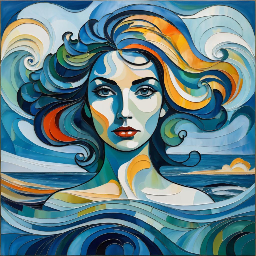 Expressionist Woman in Ocean Landscape