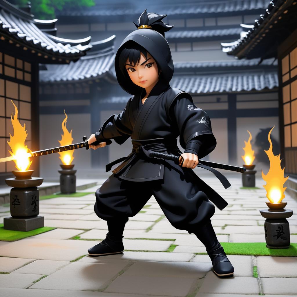 Ninja Training in an Ancient Courtyard