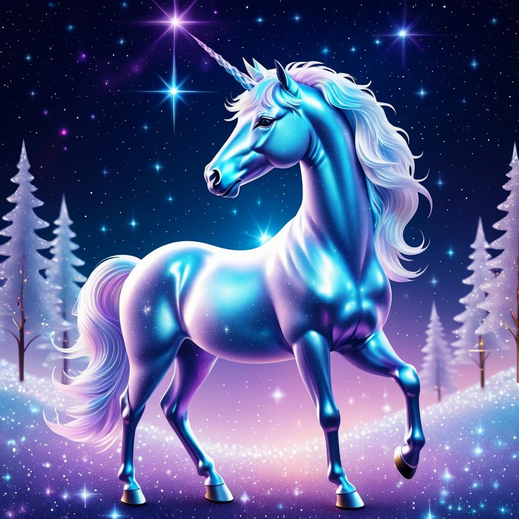 Ethereal Crystal Unicorn Under Starry Night