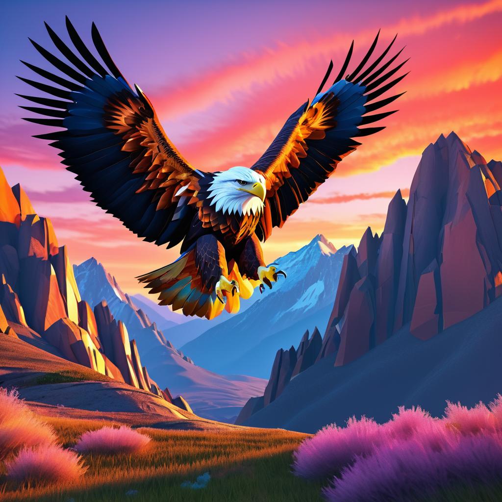 Majestic Eagle Over Vibrant Sunset Mountains