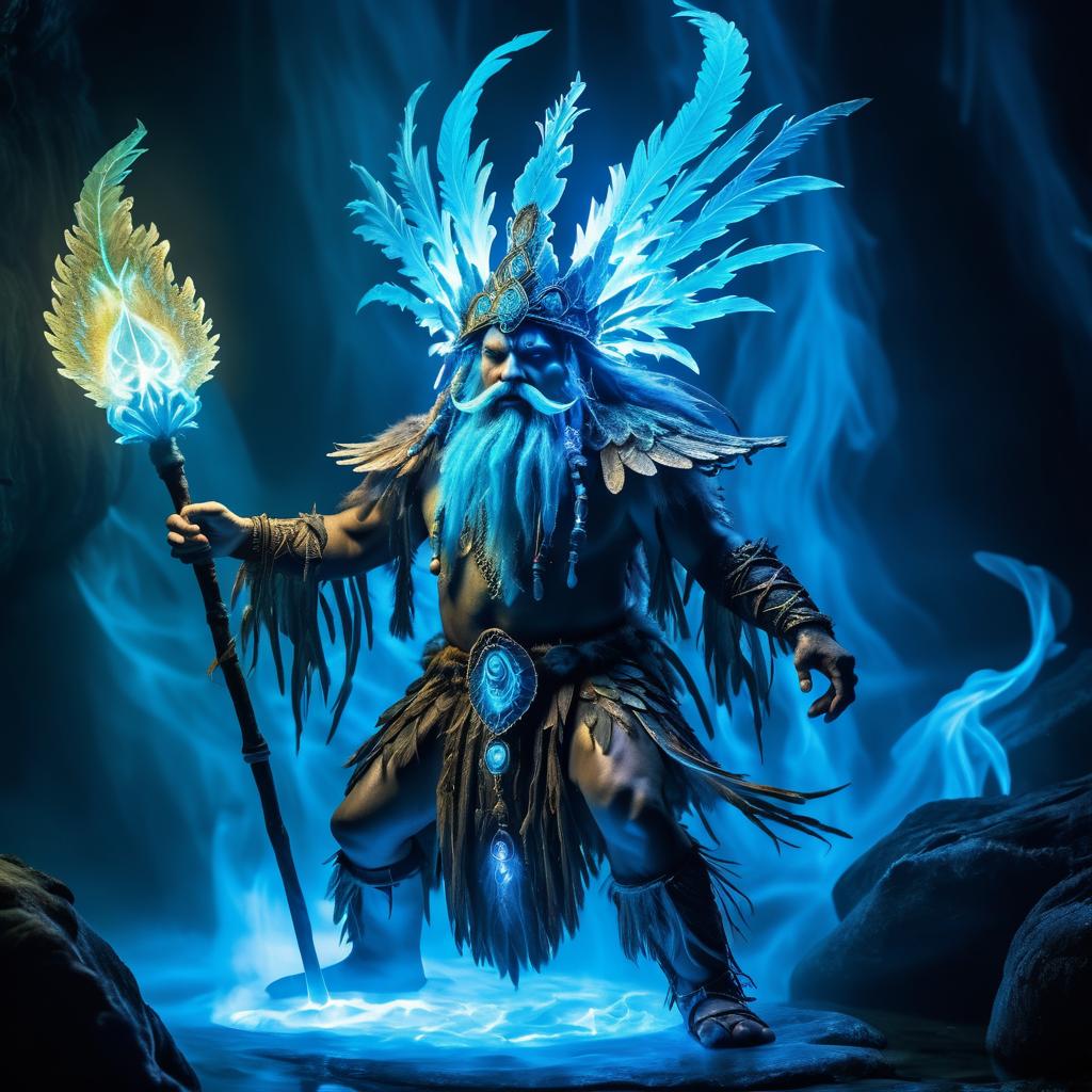 Enchanting Troll Shaman in Azure Flames