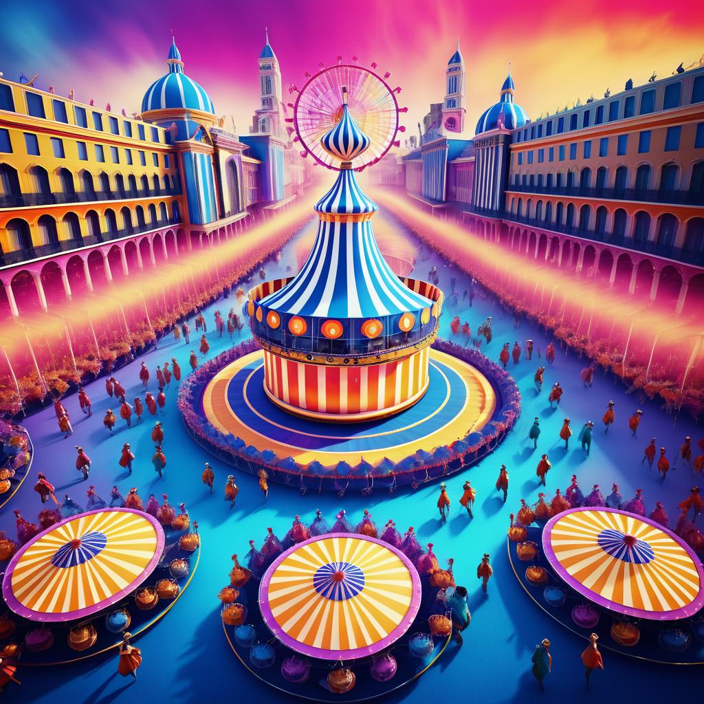 Vibrant Carnival in Surreal City Square