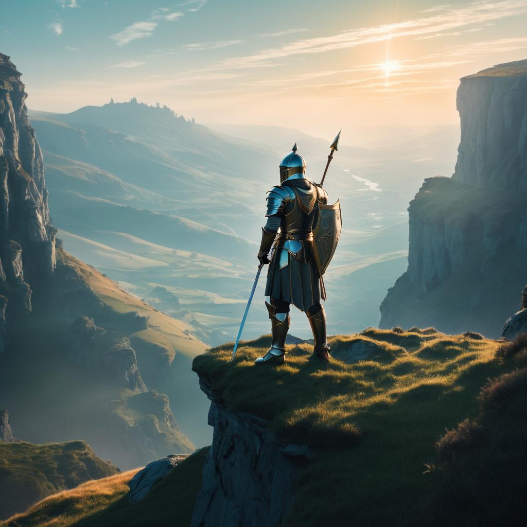 Epic Fantasy Knight on Cliff Poster