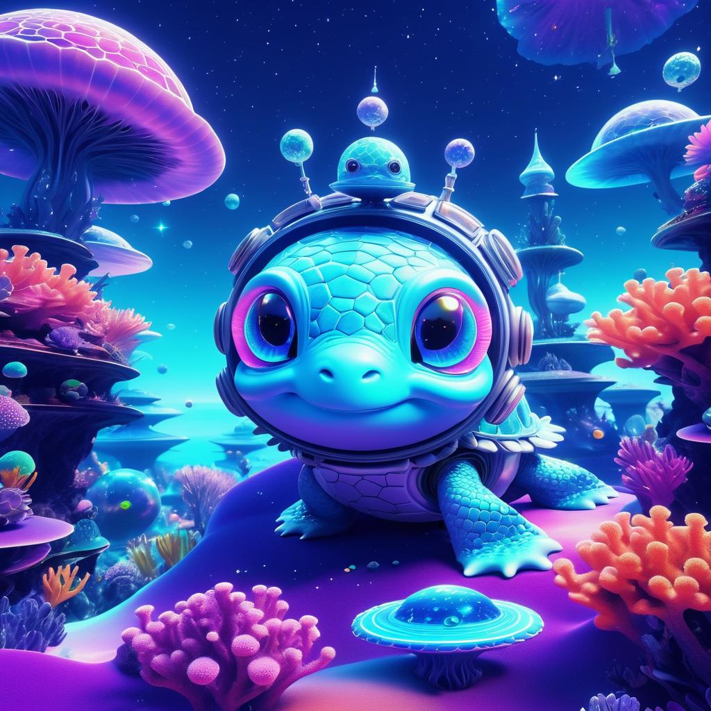 Whimsical Alien Turtle on Neptune