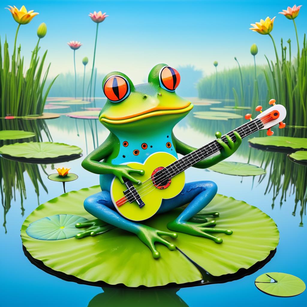 Frog Guitarist in Surreal Pond Art