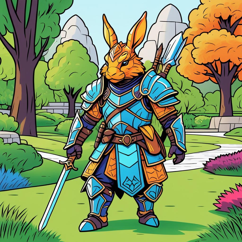 Dragonborn Warrior Enjoys a Park Stroll