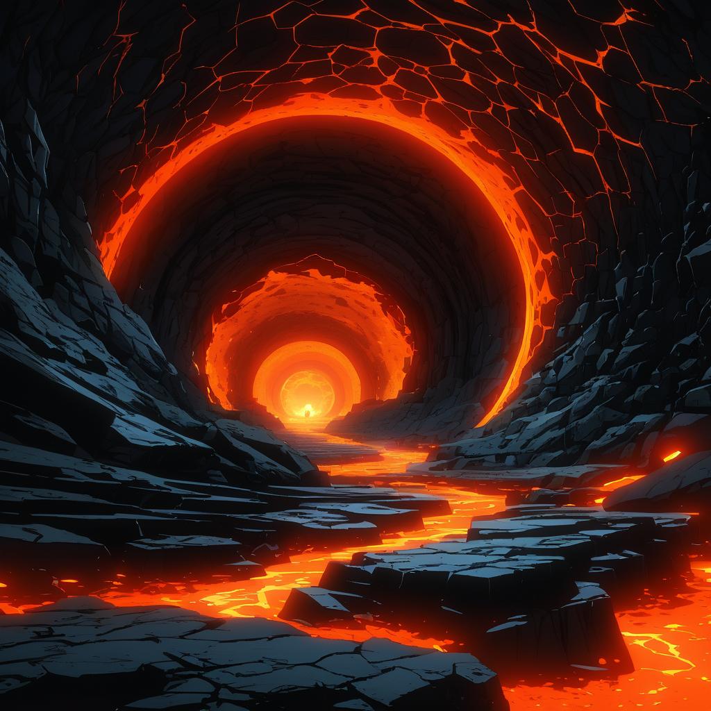 Eerie Magma Caverns with Radiant Orbs