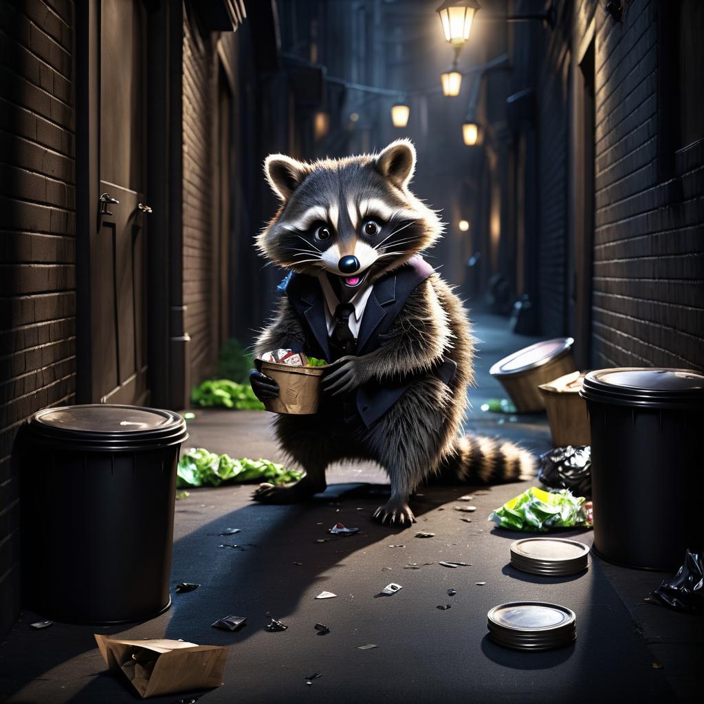 Mischievous Raccoon in a Dark Alley