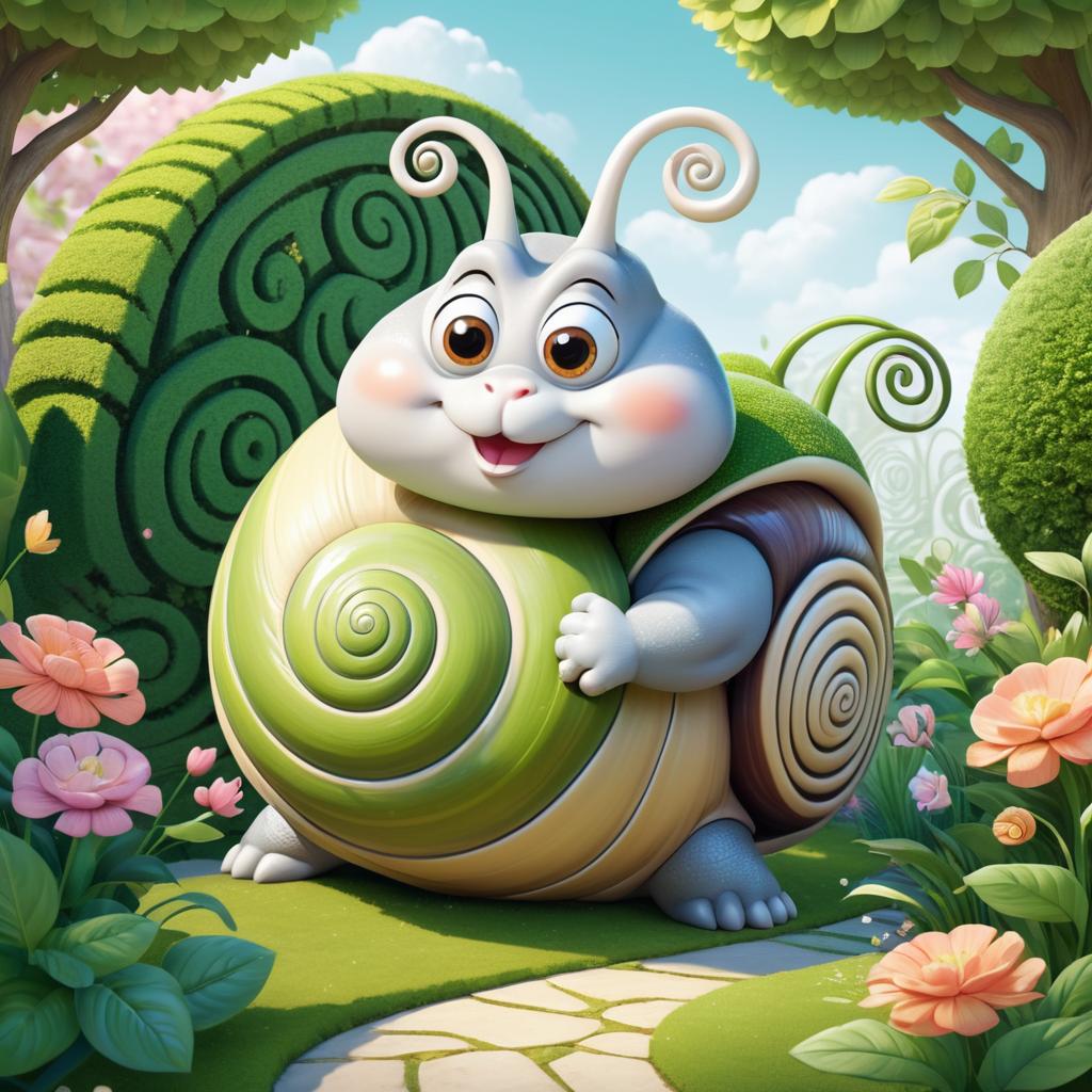 Kawaii Buff Snail in Whimsical Garden