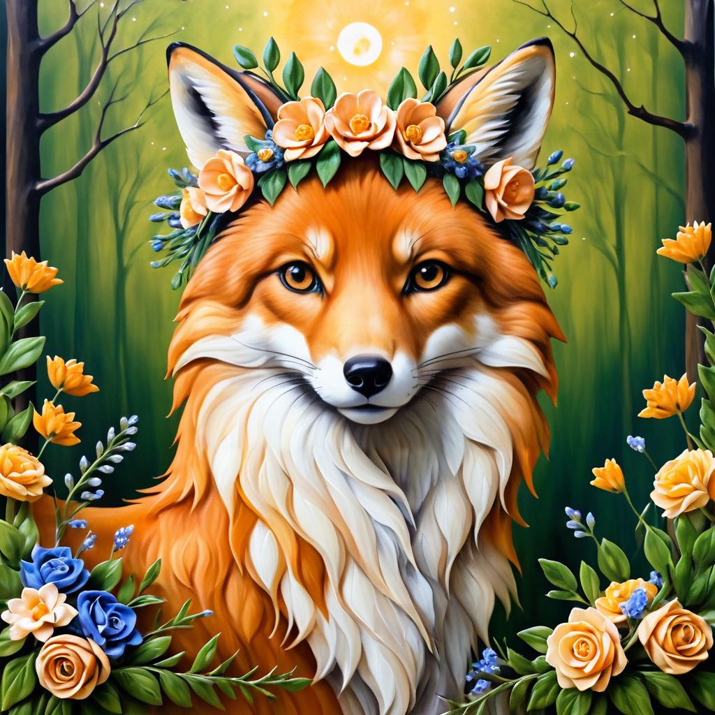 Surreal Renaissance Fox with Flower Crown