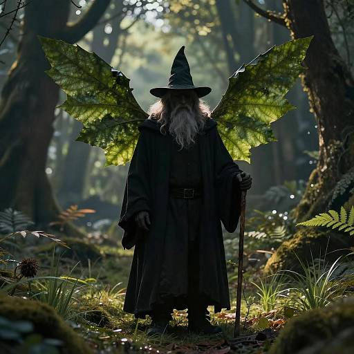 Elderly Wizard in a Mystical Forest