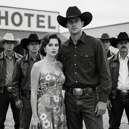 Classic Western Scene in Black and White