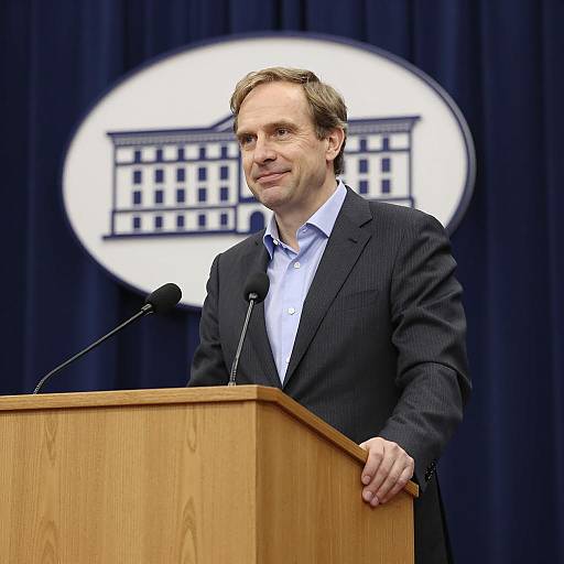 Man Speaking at Podium with Microphones