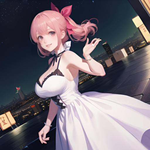 Night Cityscape: Aesthetic Anime Girl