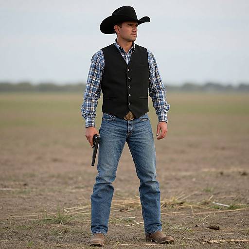 Cowboy Man with Gun Pose