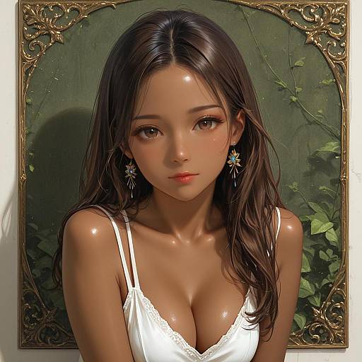 Portrait of Dark-Skinned Woman with Long Brown Hair