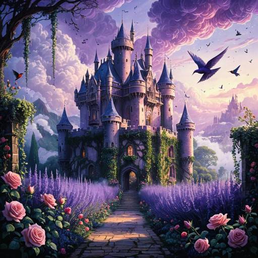 Enchanting Castle in a Blooming Garden