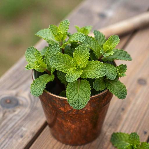 Close-Up of Mint in Copper Pot
