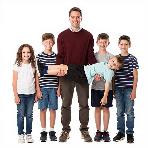 Smiling Man and Children Group Portrait