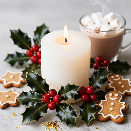 Holiday Candle with Cocoa and Holly