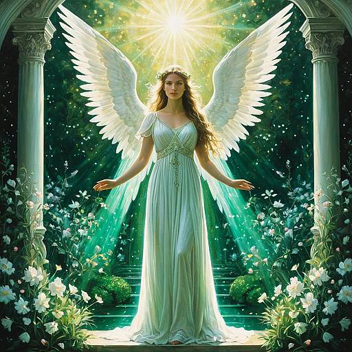 Majestic Angelic Muse in Radiant Garden