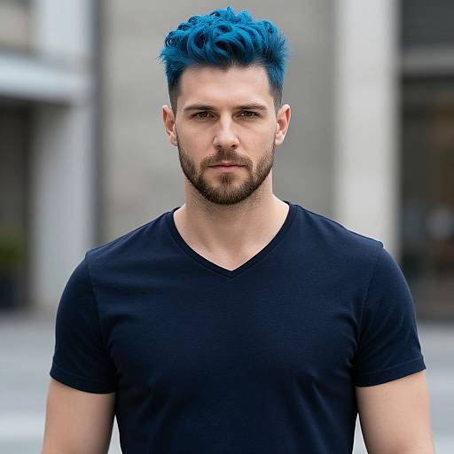 Stylish European Man with Blue Hair
