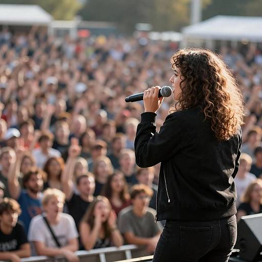 Curly-Haired Performer Captivating a Crowd