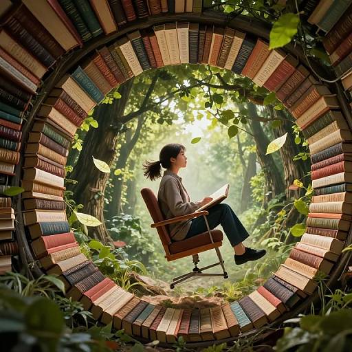 Librarian Levitates Through Book Forest