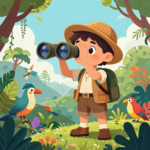 Young Explorer with Oversized Binoculars