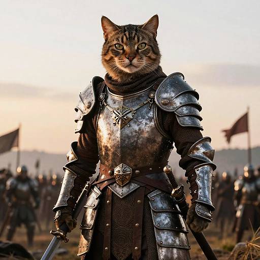 Fierce Cat Soldier in Medieval Armor
