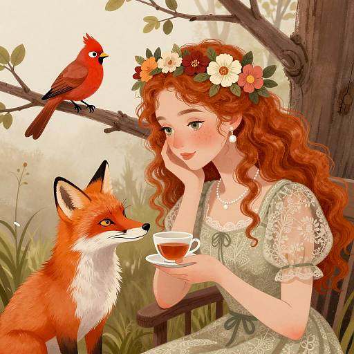 Serene Tea Time with Nature's Companions
