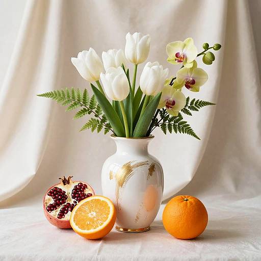 Elegant Floral Still Life with Fruits