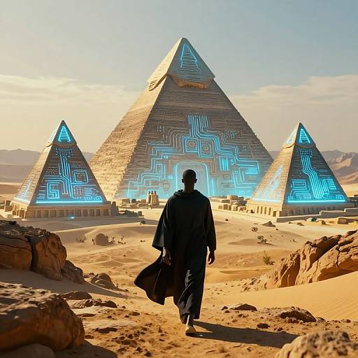 Futuristic Neon Pyramids Exploration